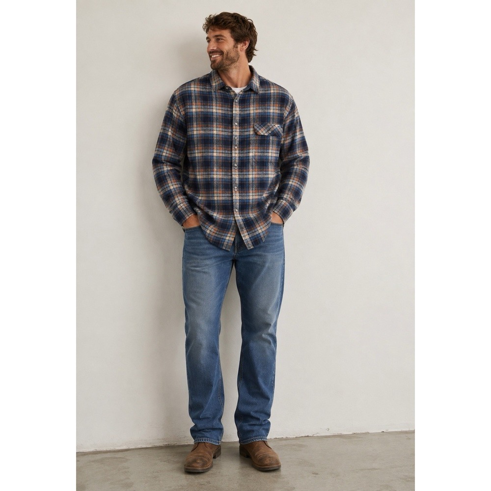 Legendary Whitetails Buck Camp Flannel Shirt Mens 4XT Blue Orange Plaid Cotton